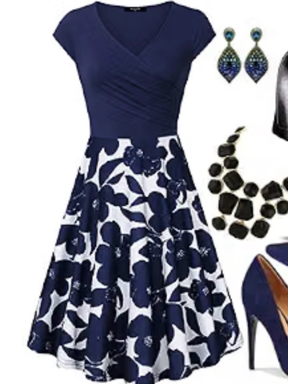 Sleeveless Navy & White Floral Midi Dress by Liz Claiborne